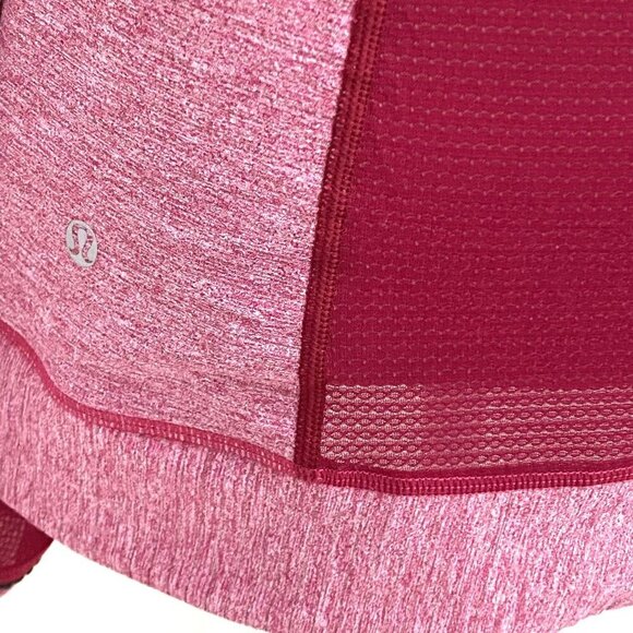 Lululemon Heather Pink Red Mesh Athletic Long Sleeve 1/4 Zip Top Size 10 - Picture 8 of 11